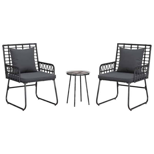 3-teilige Garten Essgruppe Poly-Rattan Schwarz Anthrazit