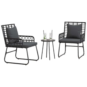 3-teilige Garten Essgruppe Poly-Rattan Schwarz Anthrazit