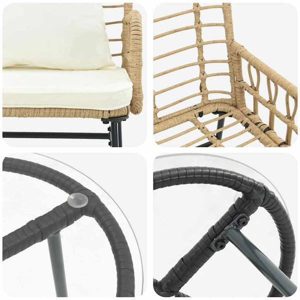 3-teilige Garten Essgruppe Poly-Rattan Braun/Creme