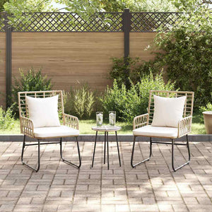 3-teilige Garten Essgruppe Poly-Rattan Braun/Creme