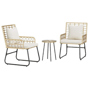 3-teilige Garten Essgruppe Poly-Rattan Braun/Creme