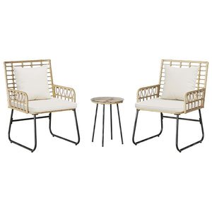 3-teilige Garten Essgruppe Poly-Rattan Braun/Creme