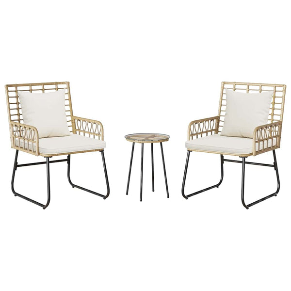 3-teilige Garten Essgruppe Poly-Rattan Braun/Creme