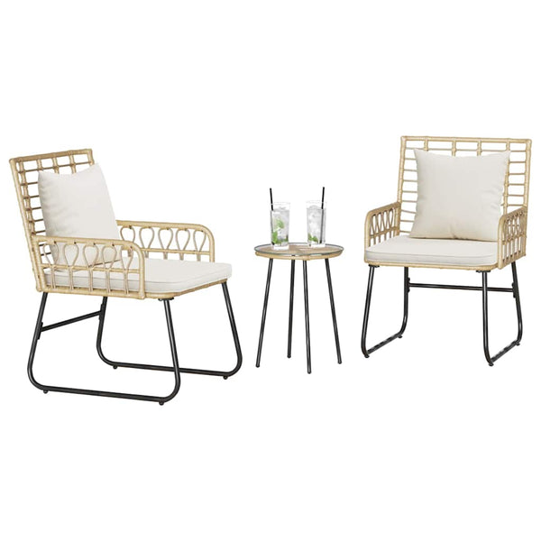 3-teilige Garten Essgruppe Poly-Rattan Braun/Creme