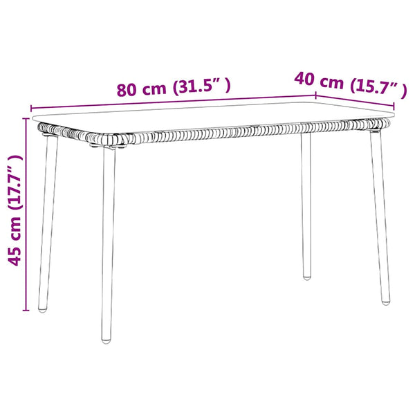 Schwarzer Poly-Rattan Gartentisch 80x40x45cm
