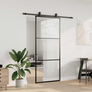 Schiebetür Schwarz 90x205 cm ESG-Glas mit Beschlag