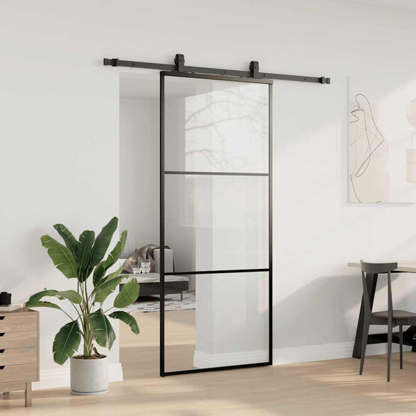 Schiebetür Schwarz 90x205 cm ESG-Glas mit Beschlag