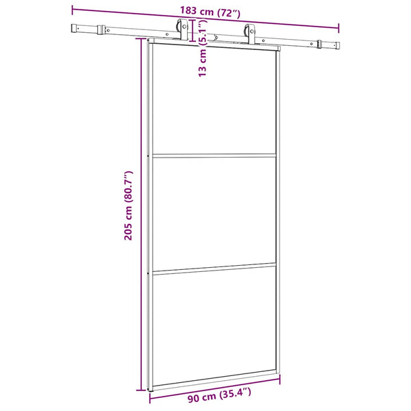 Schiebetür Schwarz 90x205 cm ESG-Glas mit Beschlag
