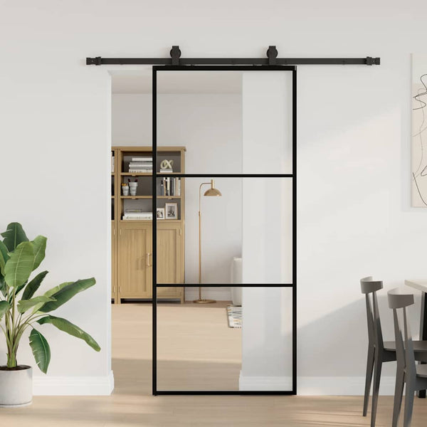 Schiebetür Schwarz 90x205 cm ESG-Glas mit Beschlag