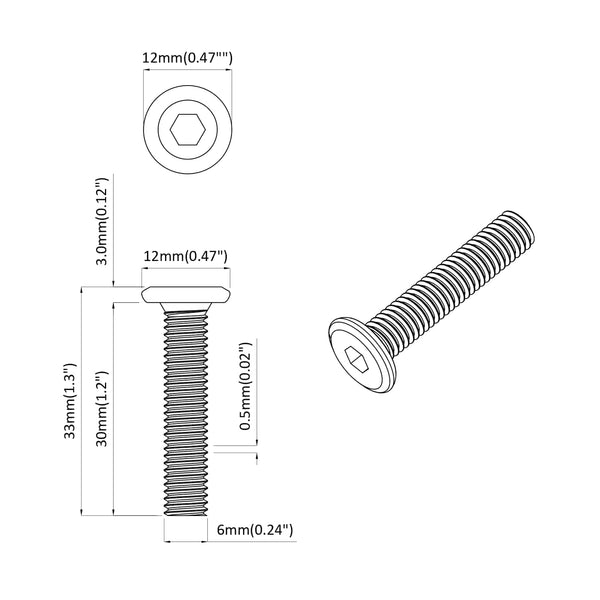 M6 x 30 mm Kopf-Sicherungsschraube, 2 Stk.