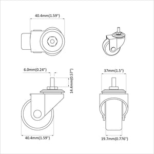 Drehrollen 12er Set, Schwarz, 40,4 mm