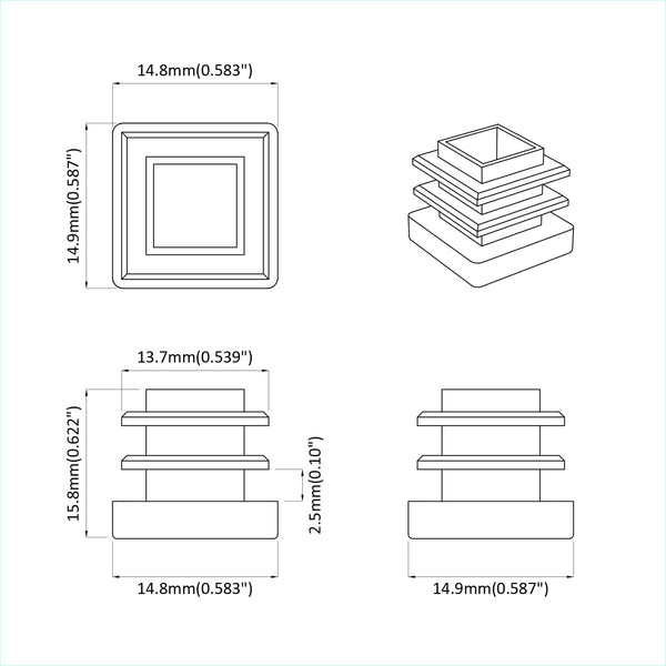 Endkappen Schwarz 15x15 mm (2er-Set)