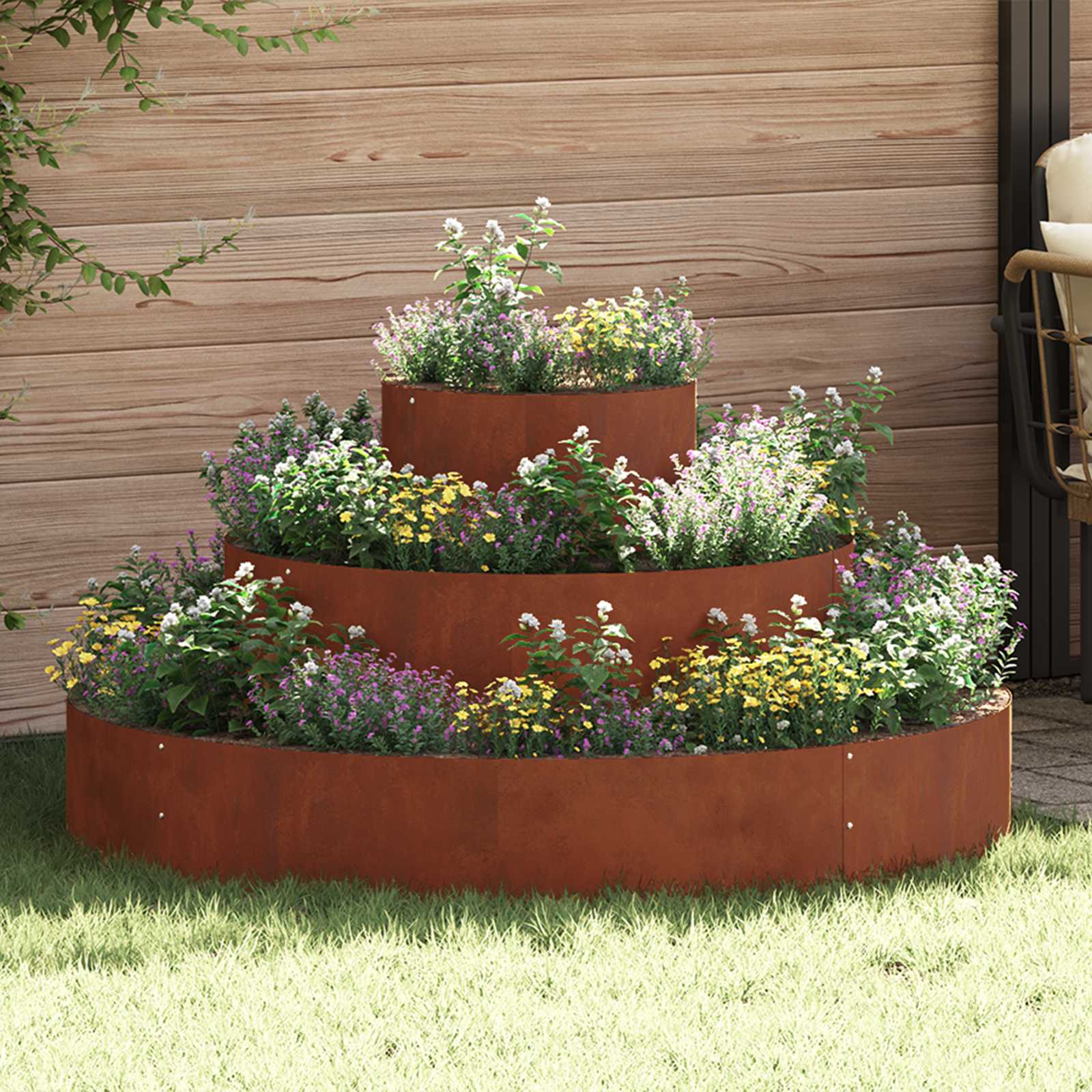 Wetterfester Stahl Garten Pflanzgefäß Braun 120x120x20cm