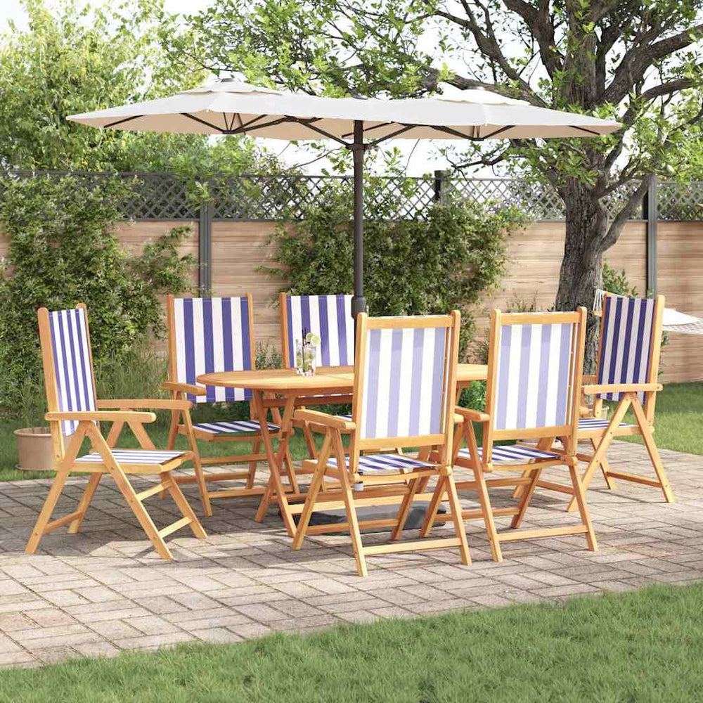 vidaXL Salon de jardin à dîner 7 pcs Bleu et blanc Bois d'acacia massif