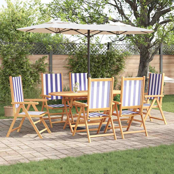 vidaXL Salon de jardin à dîner 7 pcs Bleu et blanc Bois d'acacia massif