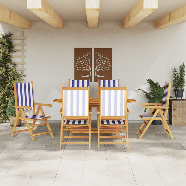 vidaXL Salon de jardin à dîner 7 pcs Bleu et blanc Bois d'acacia massif