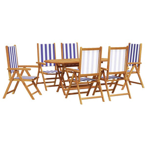 vidaXL Salon de jardin à dîner 7 pcs Bleu et blanc Bois d'acacia massif