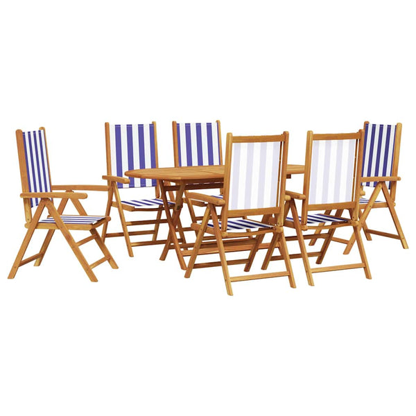 vidaXL Salon de jardin à dîner 7 pcs Bleu et blanc Bois d'acacia massif