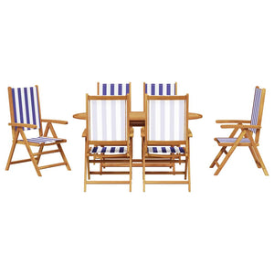 vidaXL Salon de jardin à dîner 7 pcs Bleu et blanc Bois d'acacia massif