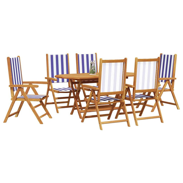 vidaXL Salon de jardin à dîner 7 pcs Bleu et blanc Bois d'acacia massif