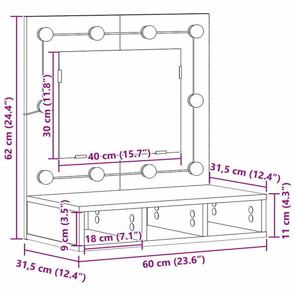 Spiegelschrank mit Regal Schwarz Eiche 60cm