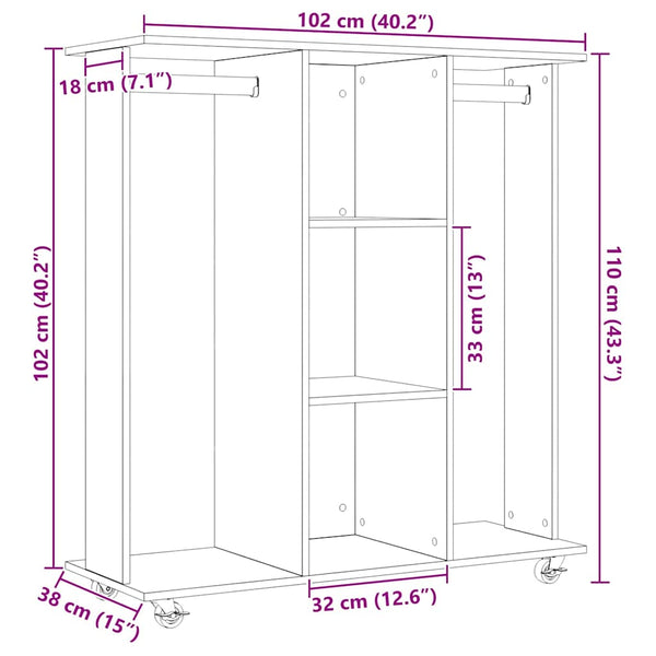 Kleiderschrank Schwarz Eichen-Optik 102x38x110 cm