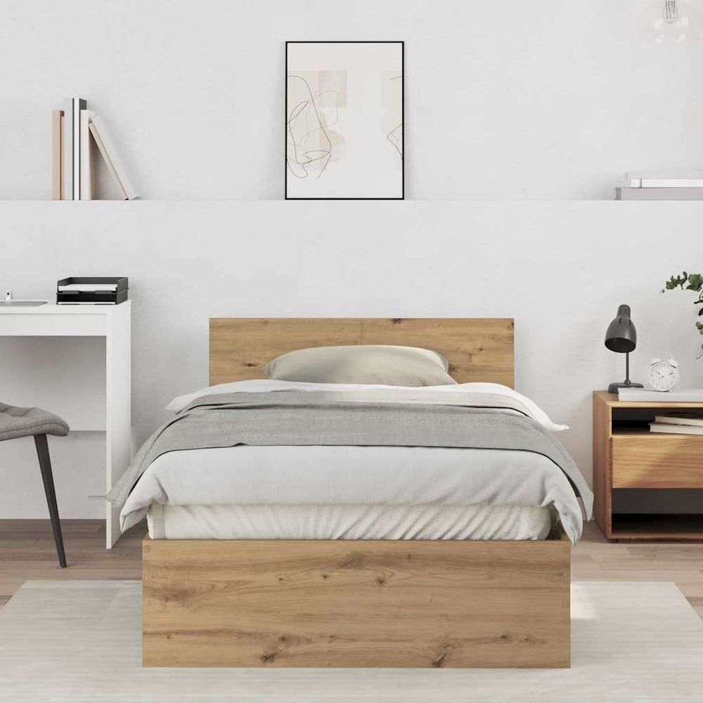vidaXL Cadre de lit chêne artisanal 203 x 104 x 70 cm Bois d'ingénierie