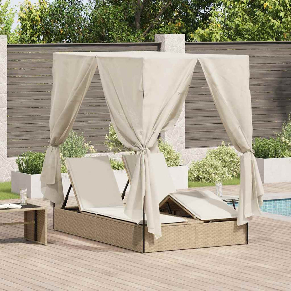 Doppelte Sonnenliege Beige Poly-Rattan