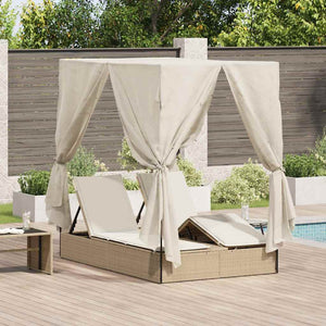 vidaXL Bain de soleil double beige 205 x 129 x 200 cm en résine tressée
