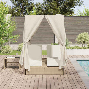 vidaXL Bain de soleil double beige 205 x 129 x 200 cm en résine tressée