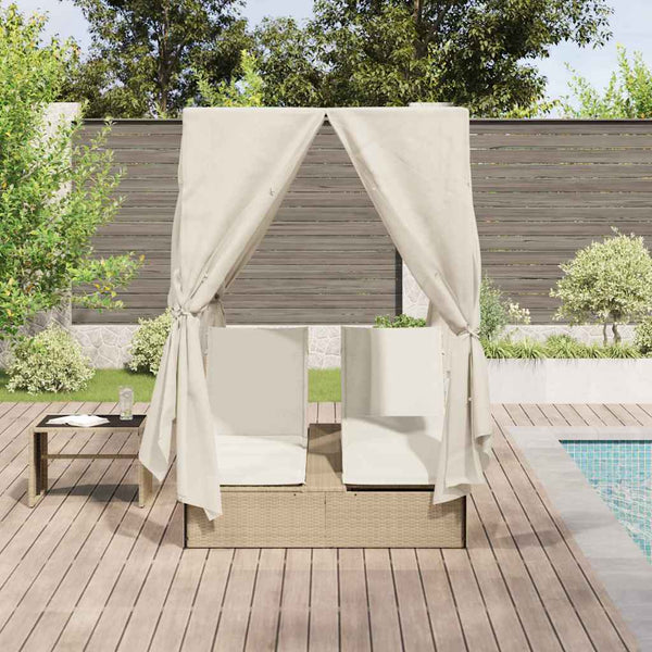 vidaXL Bain de soleil double beige 205 x 129 x 200 cm en résine tressée