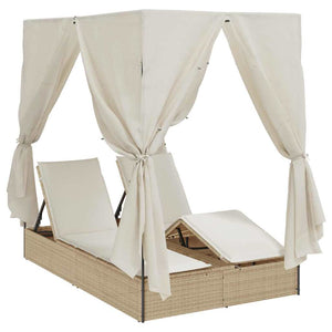 vidaXL Bain de soleil double beige 205 x 129 x 200 cm en résine tressée