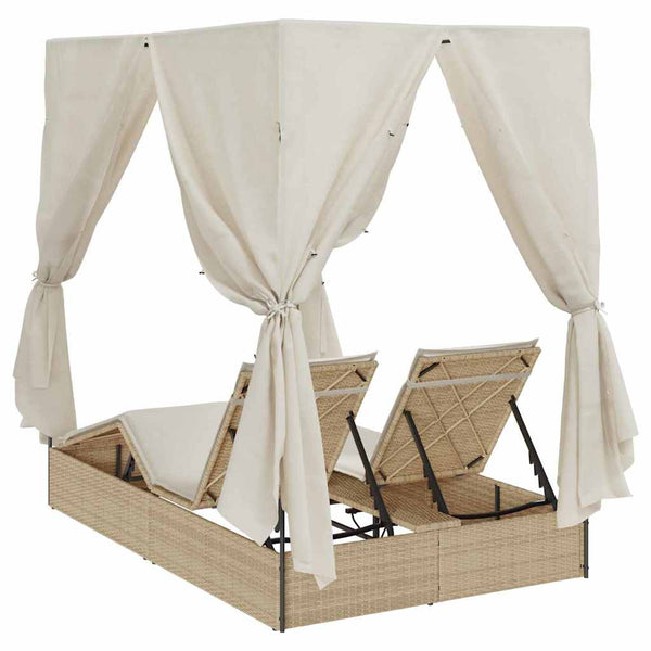 vidaXL Bain de soleil double beige 205 x 129 x 200 cm en résine tressée