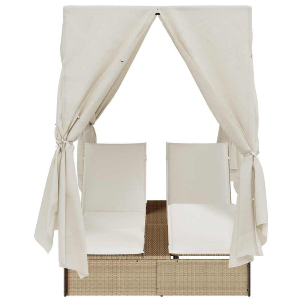 vidaXL Bain de soleil double beige 205 x 129 x 200 cm en résine tressée