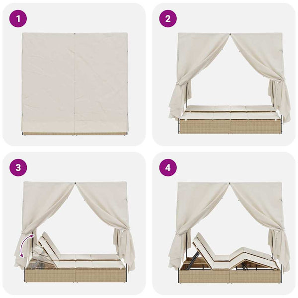 vidaXL Bain de soleil double beige 205 x 129 x 200 cm en résine tressée
