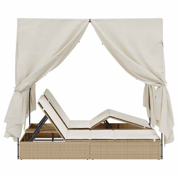 vidaXL Bain de soleil double beige 205 x 129 x 200 cm en résine tressée
