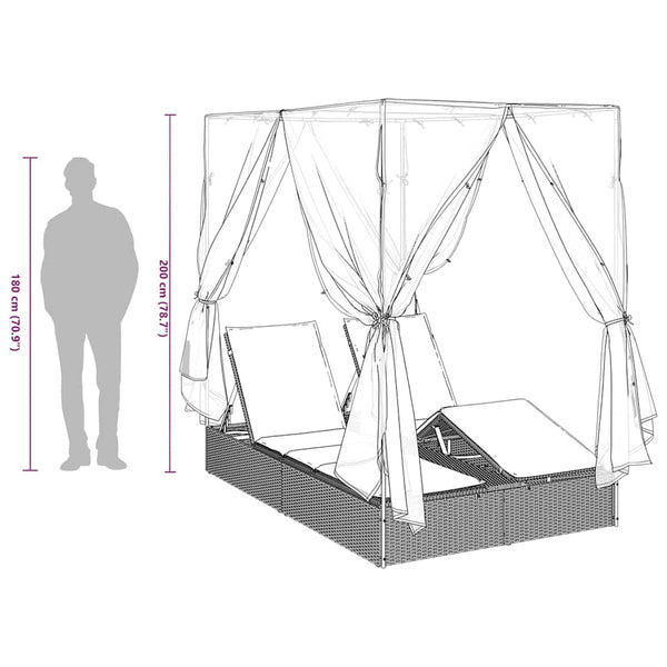 vidaXL Bain de soleil double beige 205 x 129 x 200 cm en résine tressée