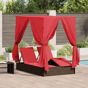 Doppelte Sonnenliege Rot Poly-Rattan