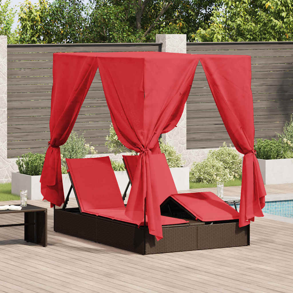 Doppelte Sonnenliege Rot Poly-Rattan