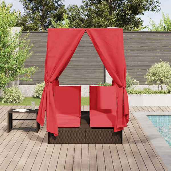 Doppelte Sonnenliege Rot Poly-Rattan