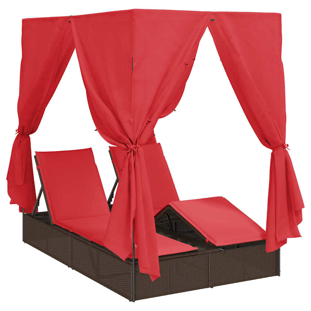 Doppelte Sonnenliege Rot Poly-Rattan