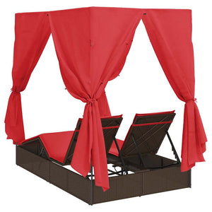 Doppelte Sonnenliege Rot Poly-Rattan