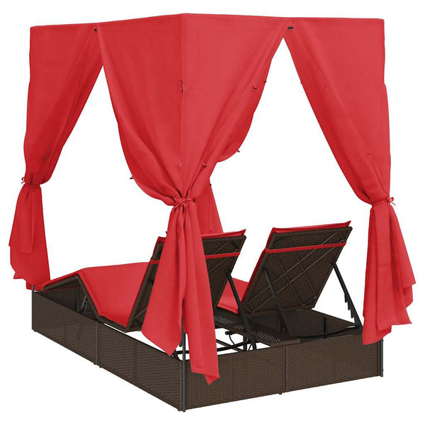 Doppelte Sonnenliege Rot Poly-Rattan