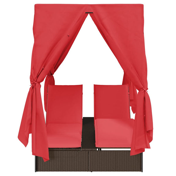 Doppelte Sonnenliege Rot Poly-Rattan