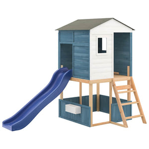 Spielturm aus Holz, Weiß & Blau