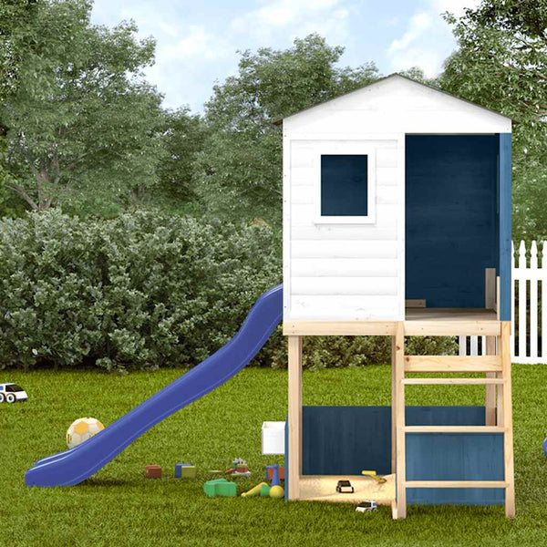 Spielturm aus Holz, Weiß & Blau