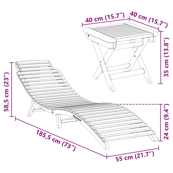 vidaXL Chaise longue 2 pcs Marron 198 x 55 x 58,5 cm Bois de teck massif