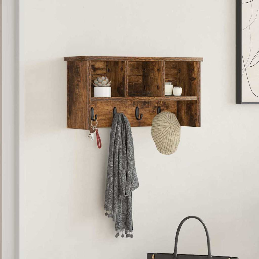 vidaXL Wall-Mounted Nightstand Smoked Oak 50 x 16 x 26 cm