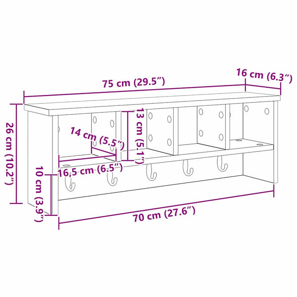 Wandmontierter Nachttisch Altholz 75 cm