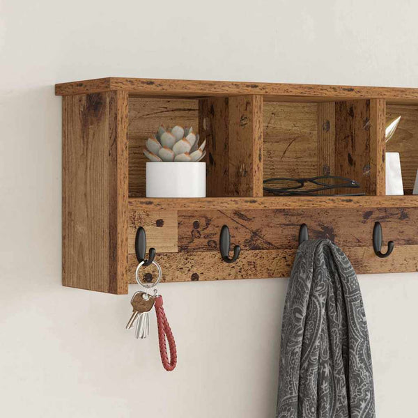 Wand-Nachttisch Altholz mit Regal 100cm